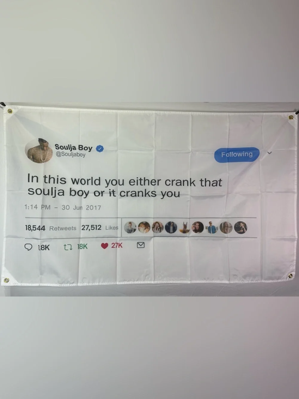 Soulja Boy Funny Tweet Banner Tapestry 5x3Ft. With 4 Grommets